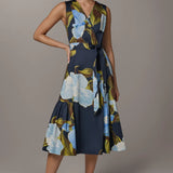 Sleeveless Floral Wrap Midi Dress