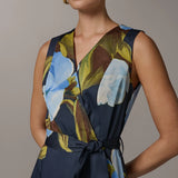 Sleeveless Floral Wrap Midi Dress