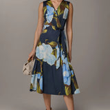 Sleeveless Floral Wrap Midi Dress