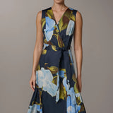 Sleeveless Floral Wrap Midi Dress