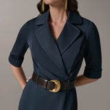 Belted Notched Lapel Blazer Dress