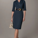 Belted Notched Lapel Blazer Dress