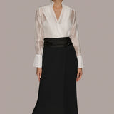 Layered Wrap Tuxedo Gown