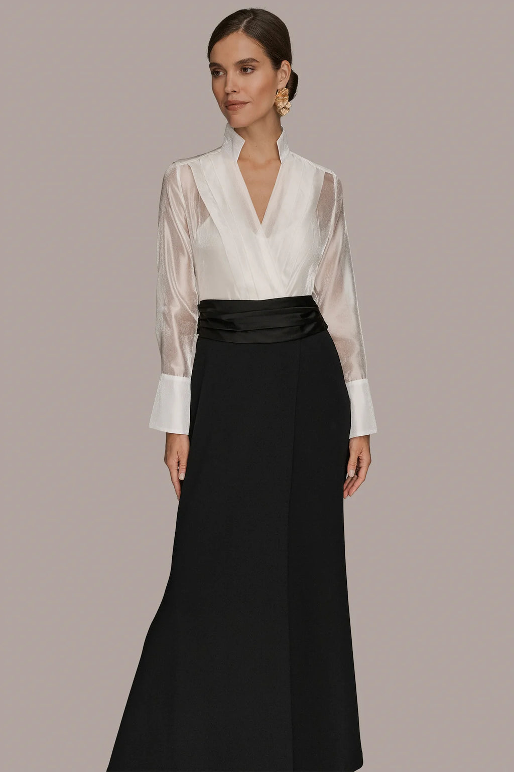 Layered Wrap Tuxedo Gown
