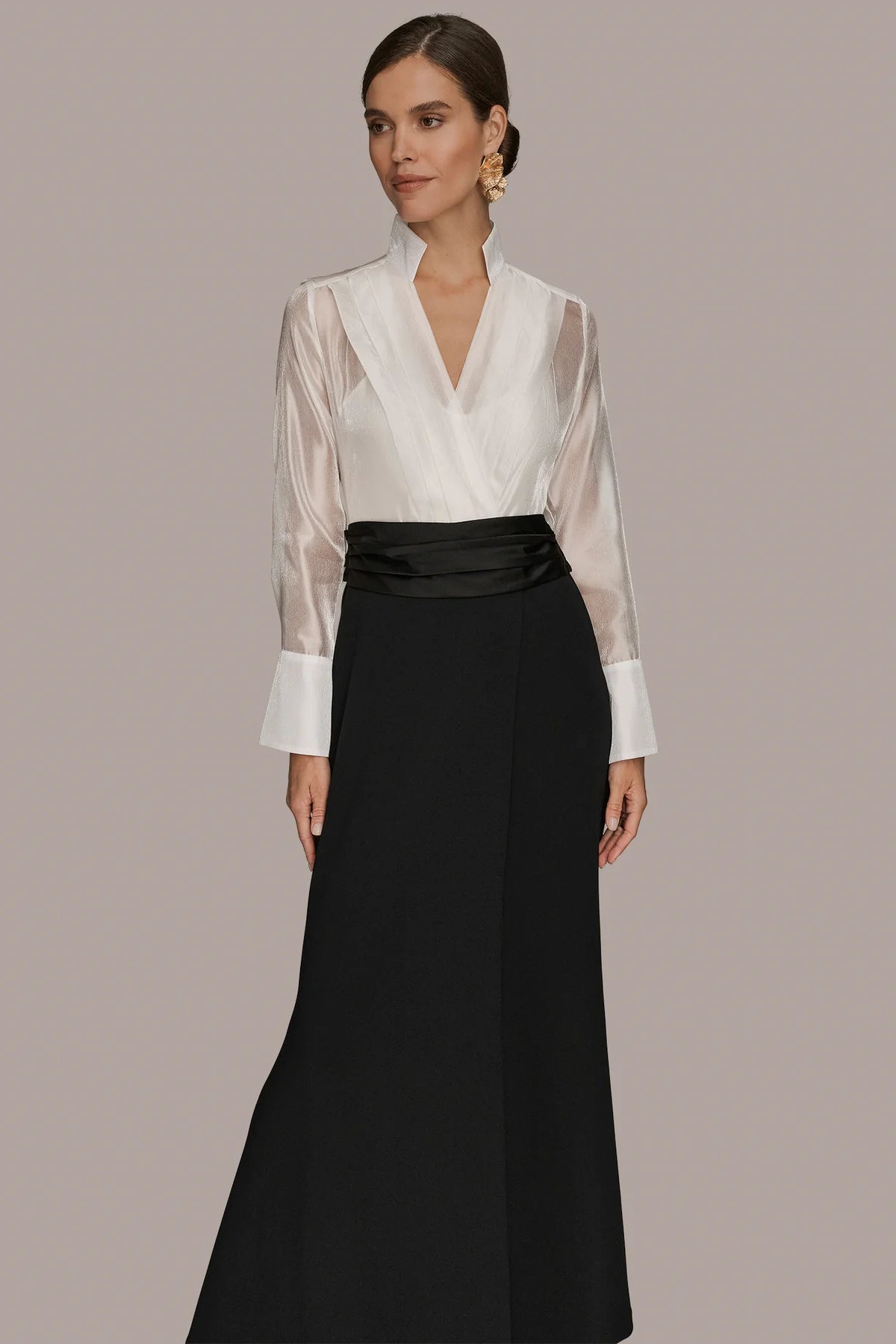 Layered Wrap Tuxedo Gown