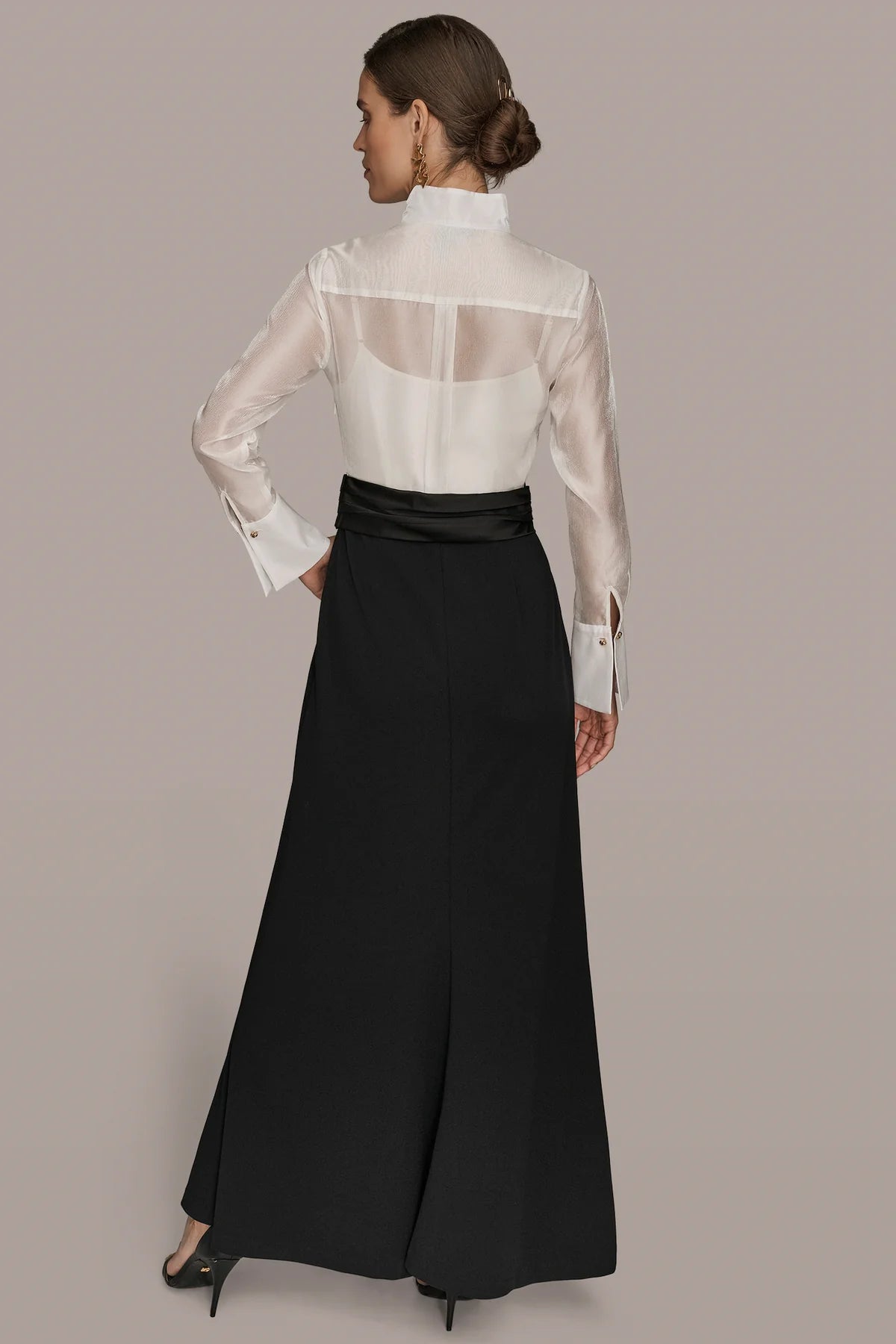 Layered Wrap Tuxedo Gown