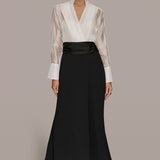 Layered Wrap Tuxedo Gown