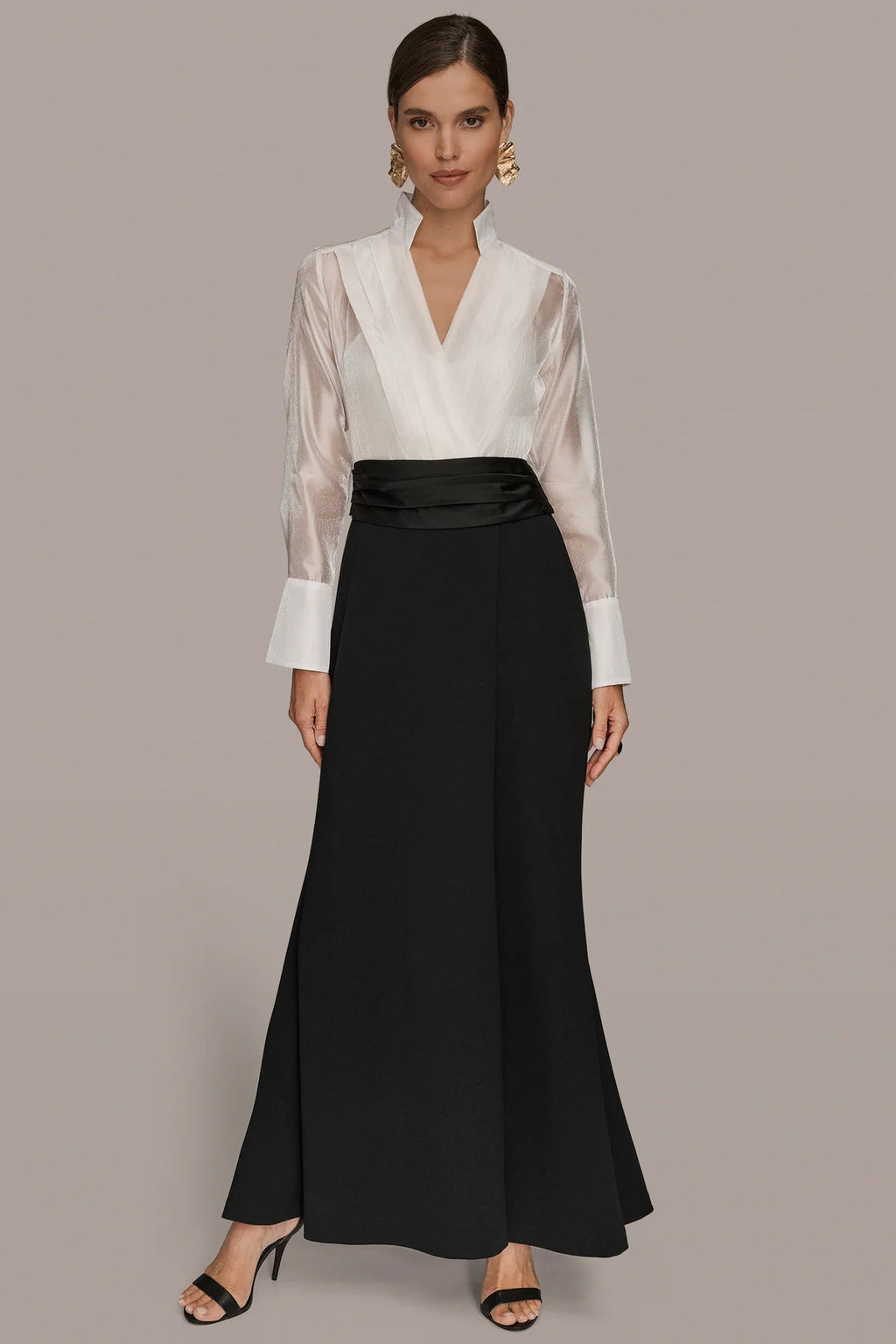 Layered Wrap Tuxedo Gown
