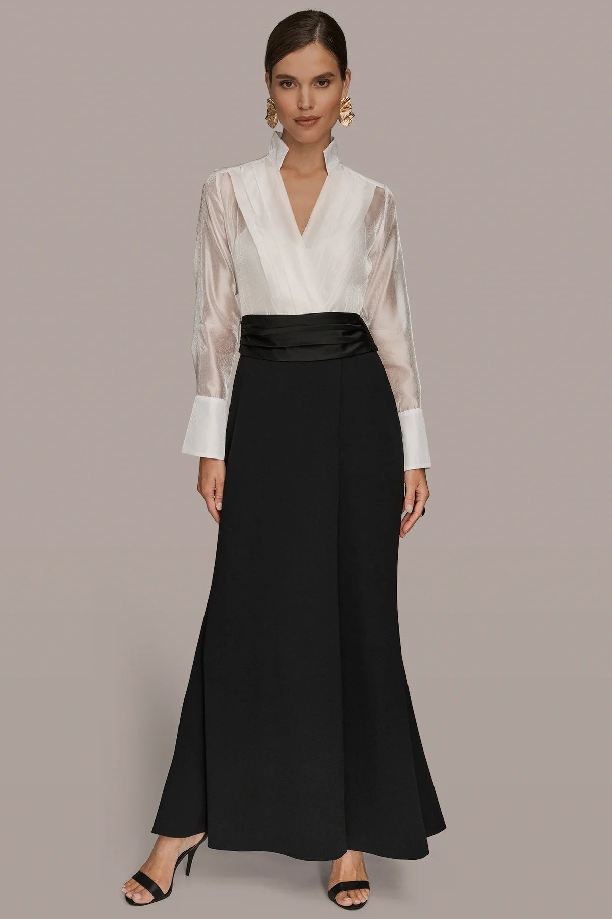 Layered Wrap Tuxedo Gown
