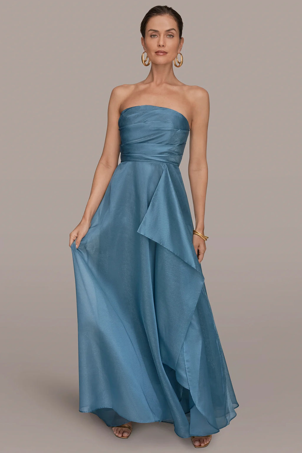 Strapless Ruffled A-Line Gown