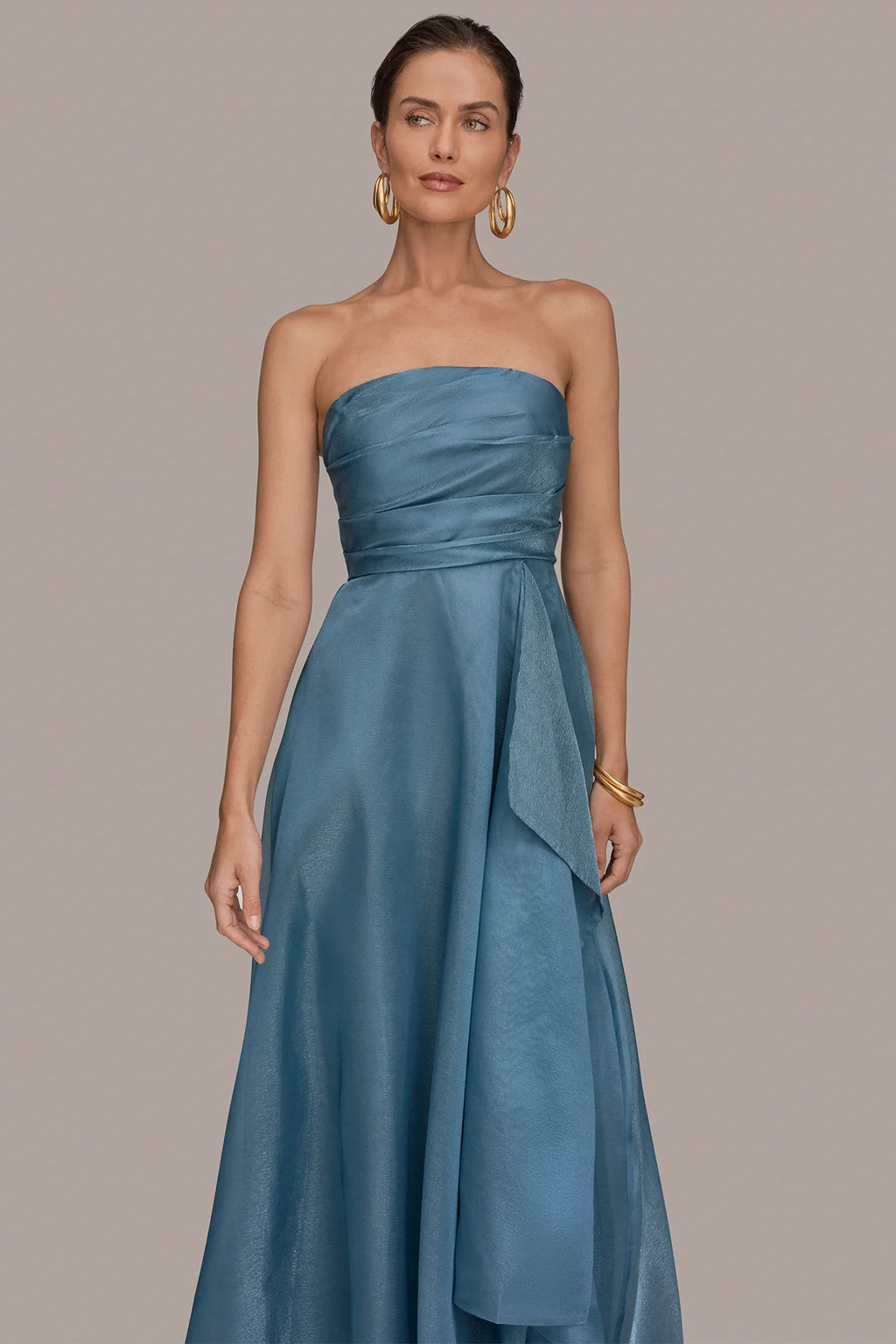 Strapless Ruffled A-Line Gown