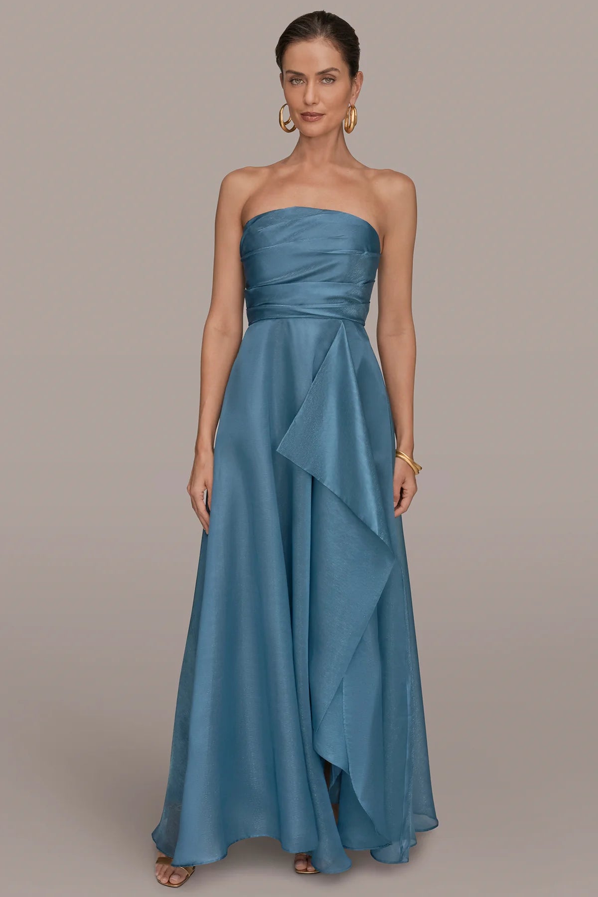 Strapless Ruffled A-Line Gown
