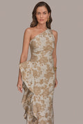 One Shoulder Floral Jacquard Gown
