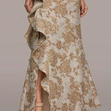 One Shoulder Floral Jacquard Gown