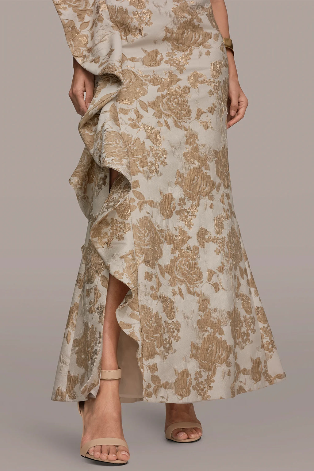 One Shoulder Floral Jacquard Gown