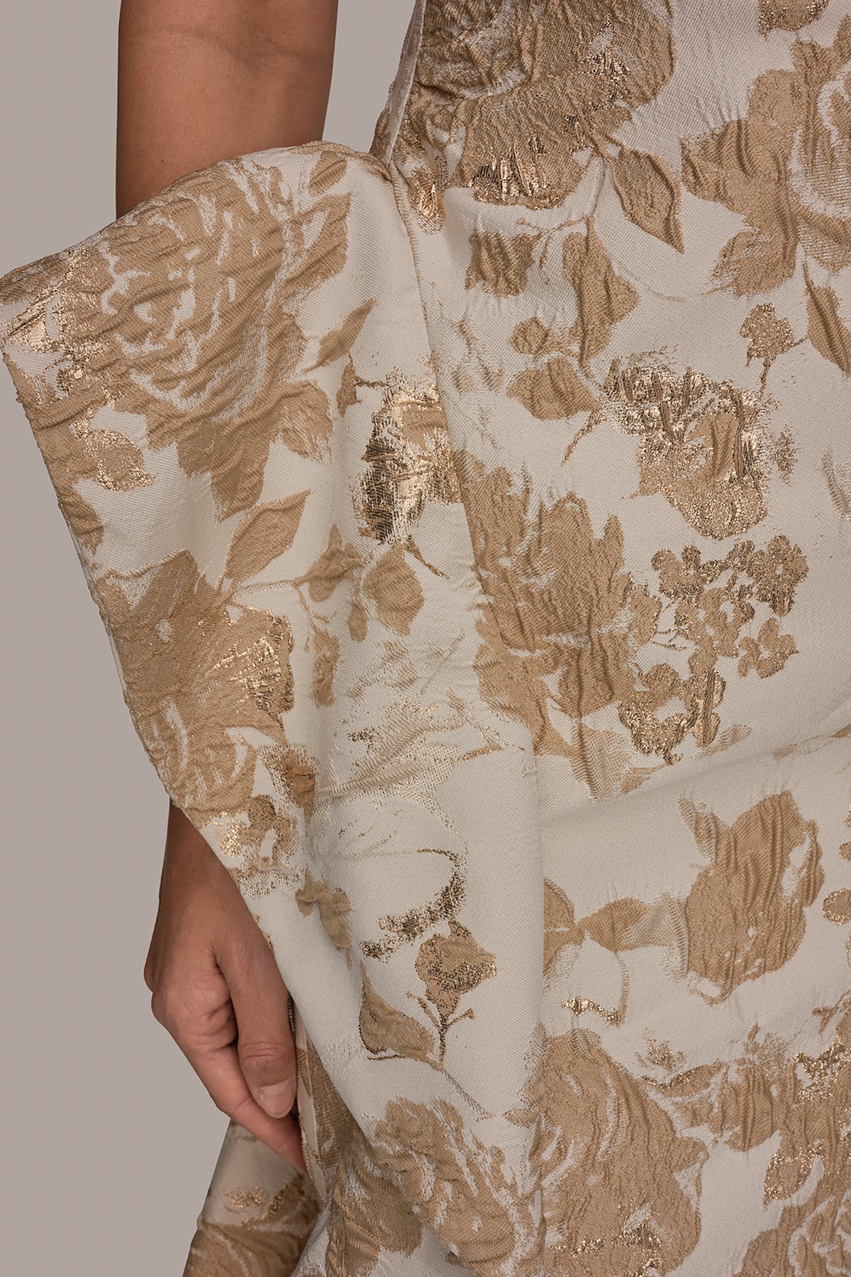 One Shoulder Floral Jacquard Gown
