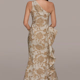One Shoulder Floral Jacquard Gown