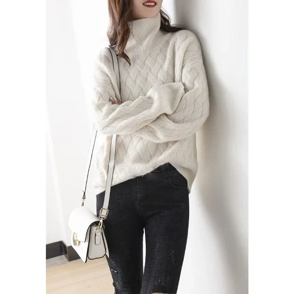 Cashmere Woven Knit Turtleneck