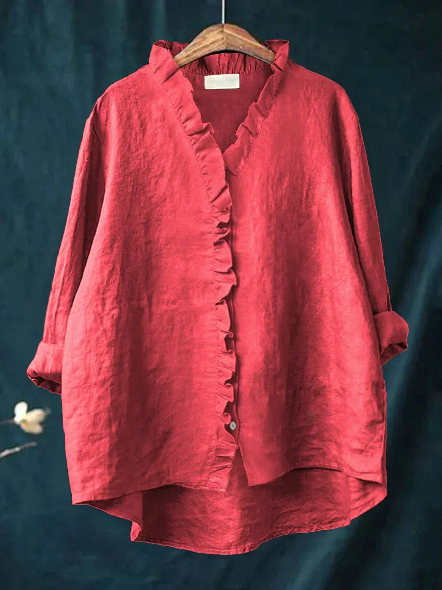 Casual Ruffle Button-Front Shirt