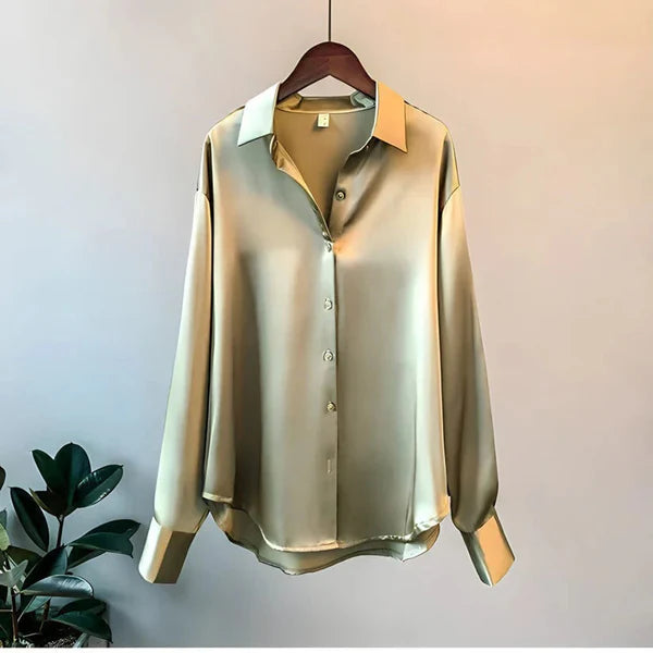 Long Sleeve Satin Shirt Blouse