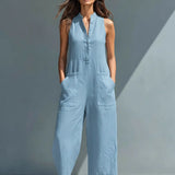 Stand-Collar Sleeveless Jumpsuit