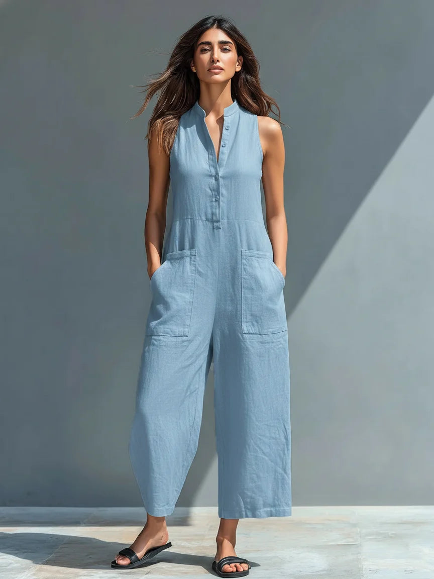 Stand-Collar Sleeveless Jumpsuit
