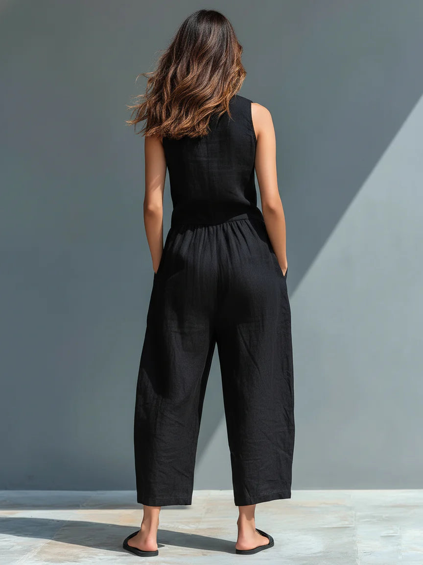 Stand-Collar Sleeveless Jumpsuit