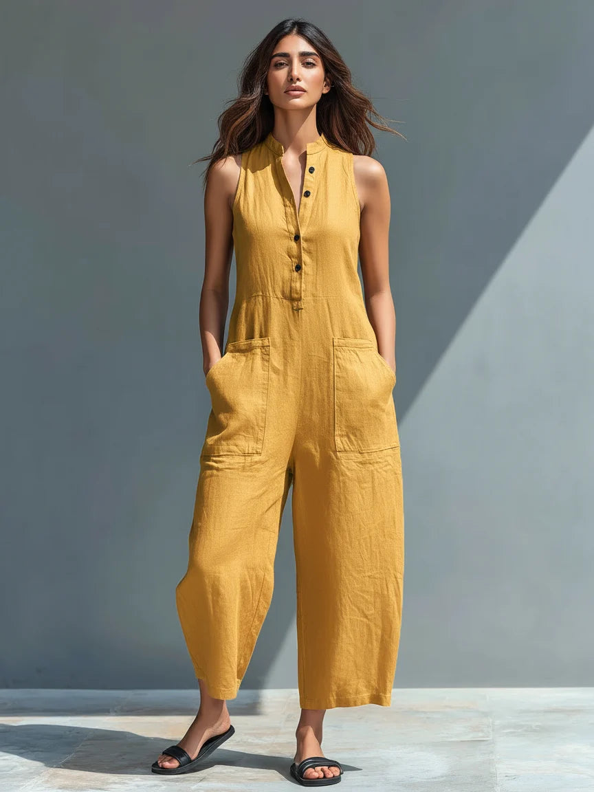 Stand-Collar Sleeveless Jumpsuit