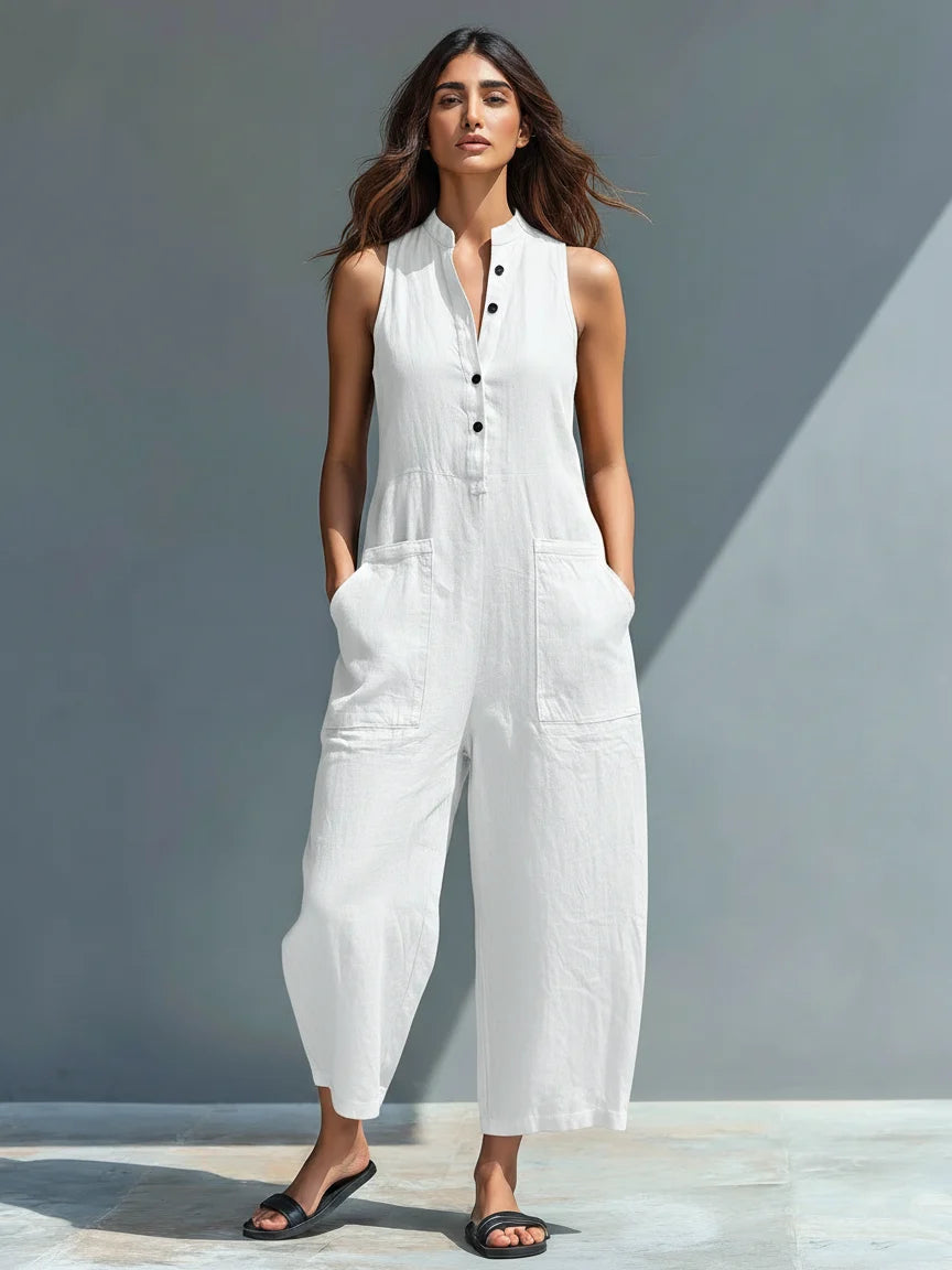 Stand-Collar Sleeveless Jumpsuit
