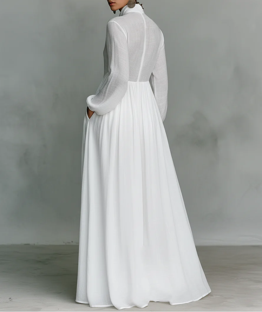 Long Sleeve Button-Front Maxi Dress