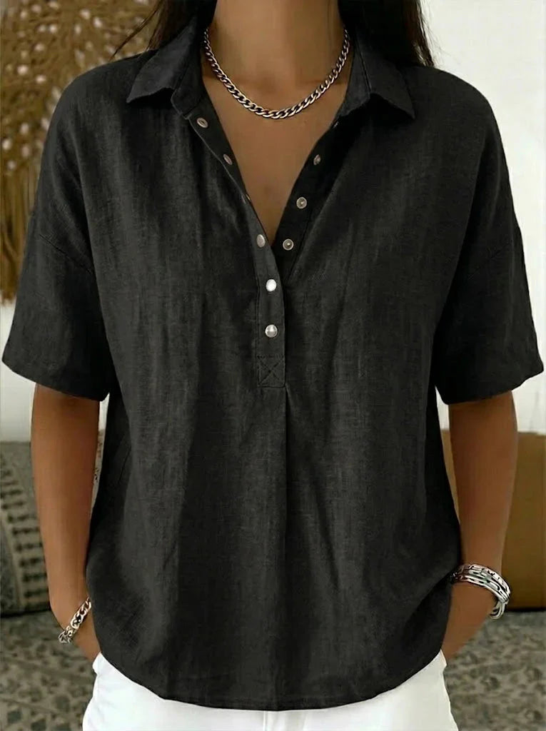 Short-Sleeve Collared Blouse