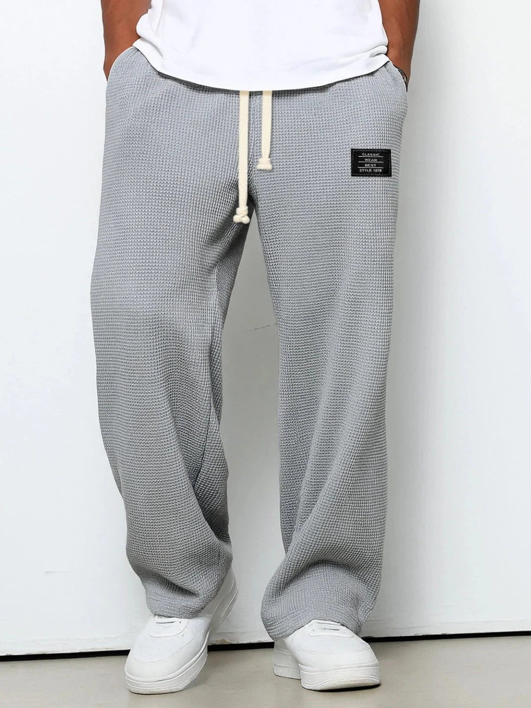 Textured Drawstring Straight Pants