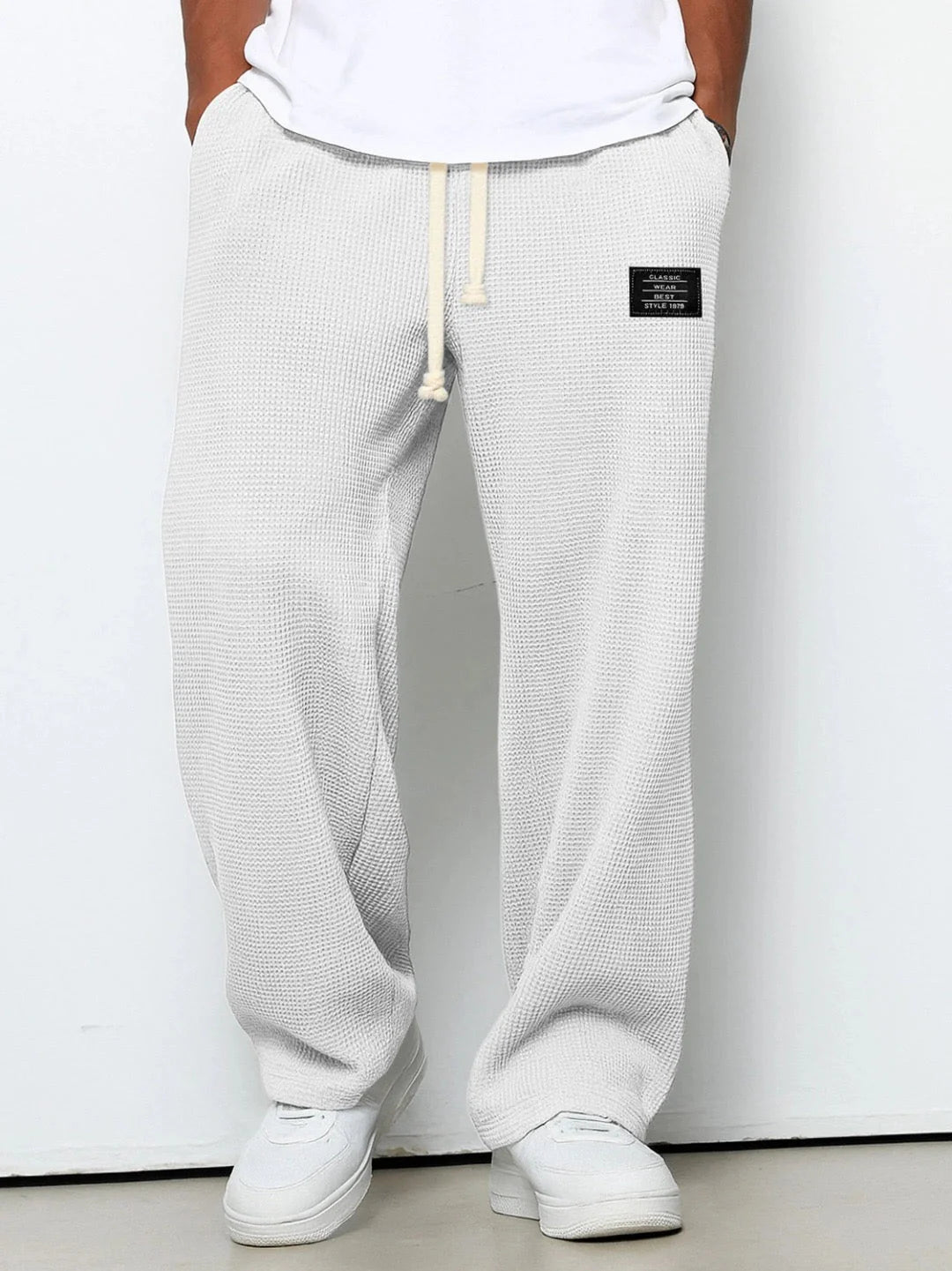 Textured Drawstring Straight Pants