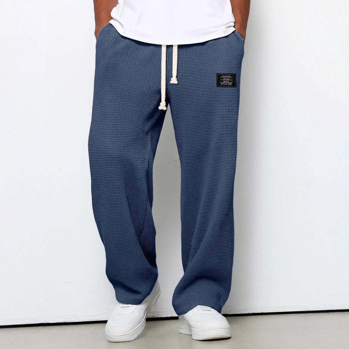 Textured Drawstring Straight Pants