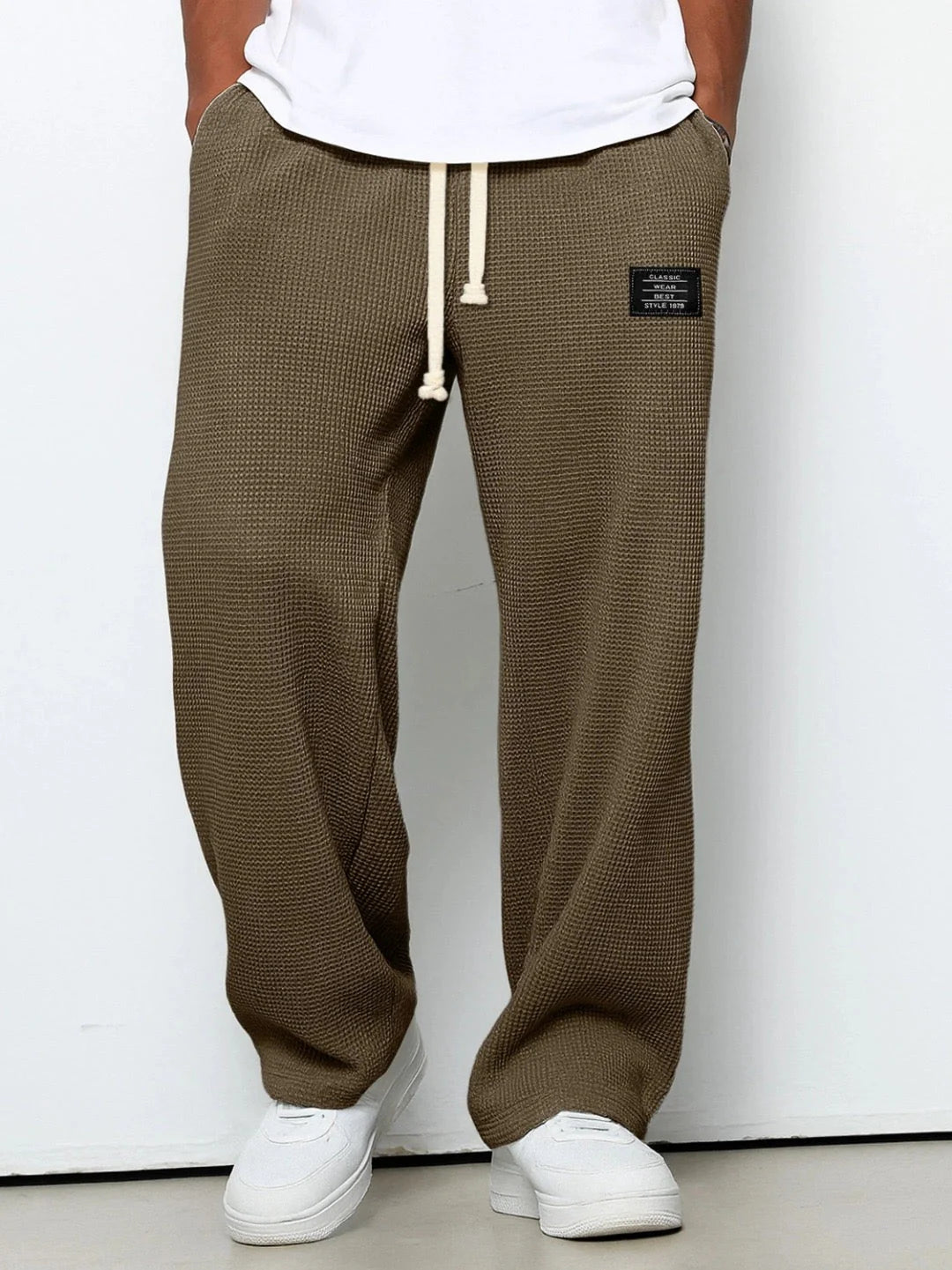 Textured Drawstring Straight Pants