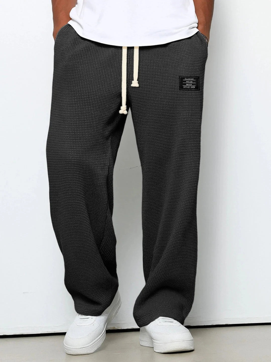 Textured Drawstring Straight Pants
