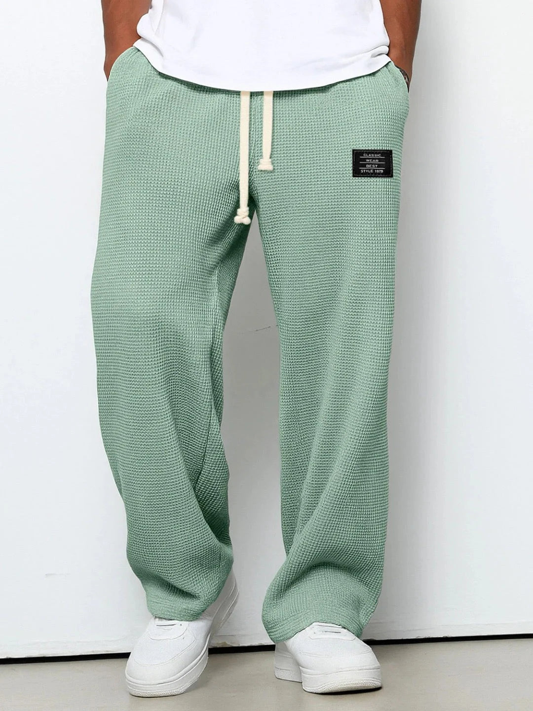Textured Drawstring Straight Pants
