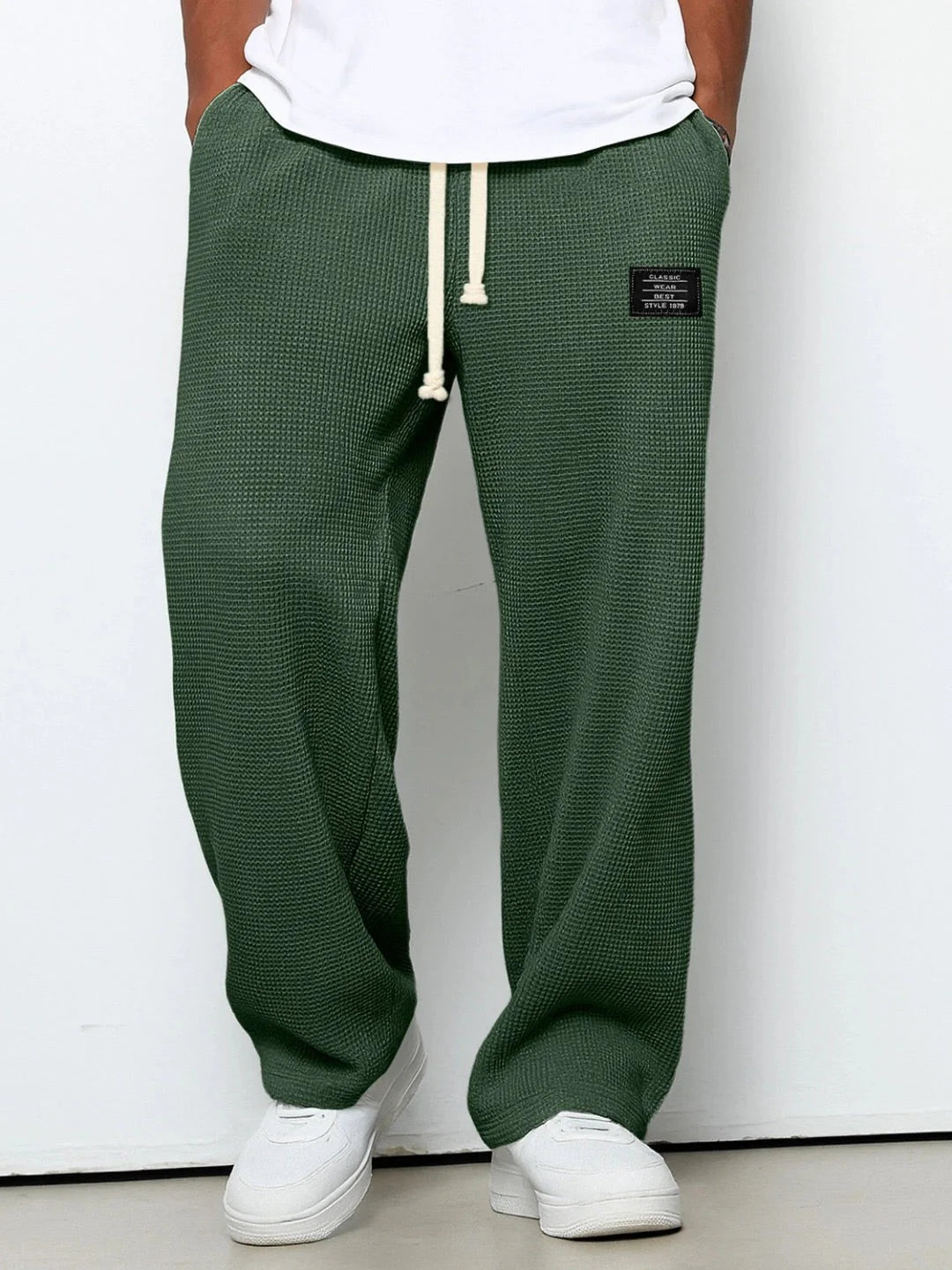 Textured Drawstring Straight Pants