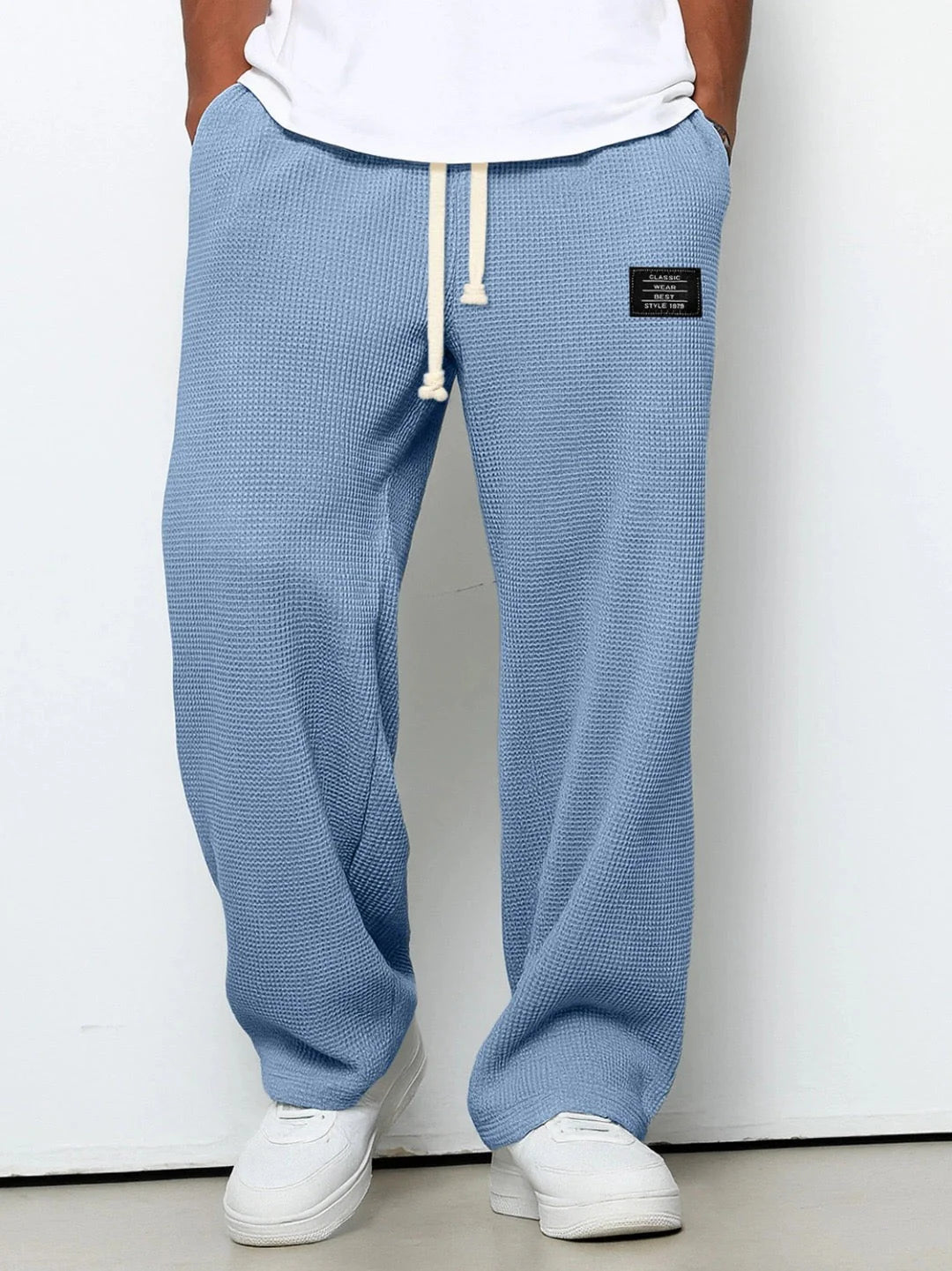 Textured Drawstring Straight Pants