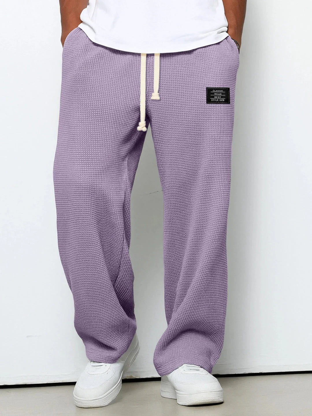 Textured Drawstring Straight Pants