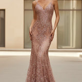 Glitter Floral Corset Mermaid Gown