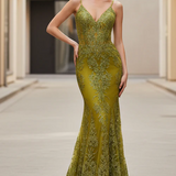 Glitter Floral Corset Mermaid Gown