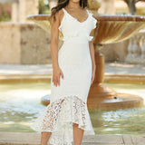 Ruffled Lace Fishtail Midi