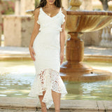Ruffled Lace Fishtail Midi