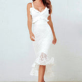 Ruffled Lace Fishtail Midi