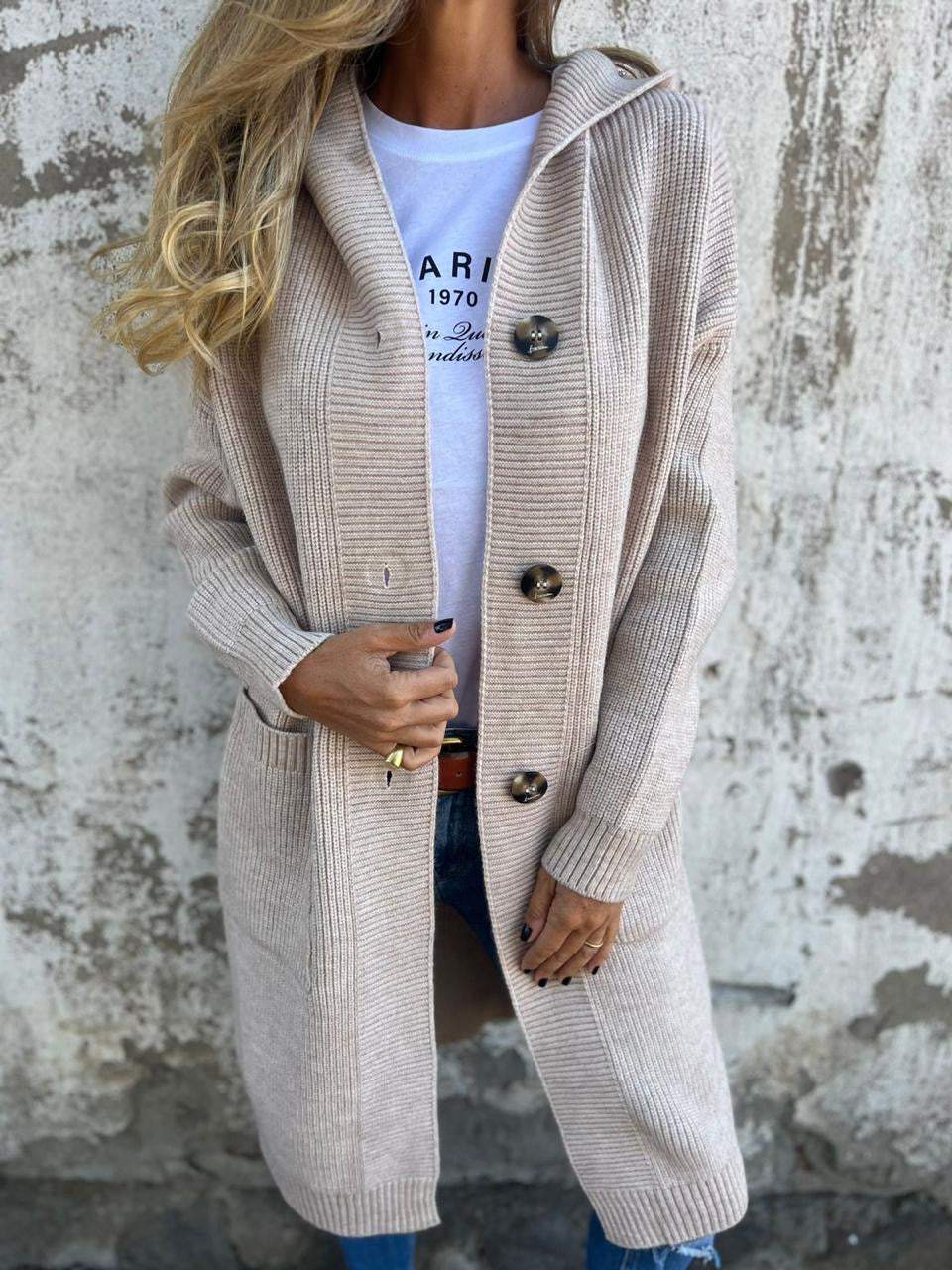 Long Button-Front Cardigan