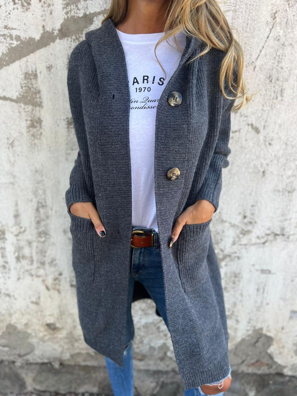 Long Button-Front Cardigan