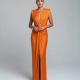 Deep V Neck Sleeveless Maxi Dress