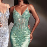 Glitter Floral Corset Mermaid Gown