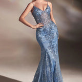 Glitter Floral Corset Mermaid Gown